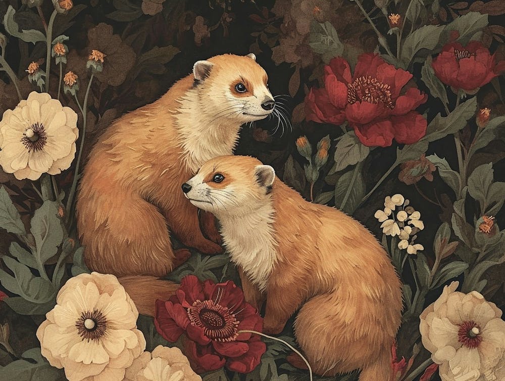 Florale Tierillustration Frettchen 1