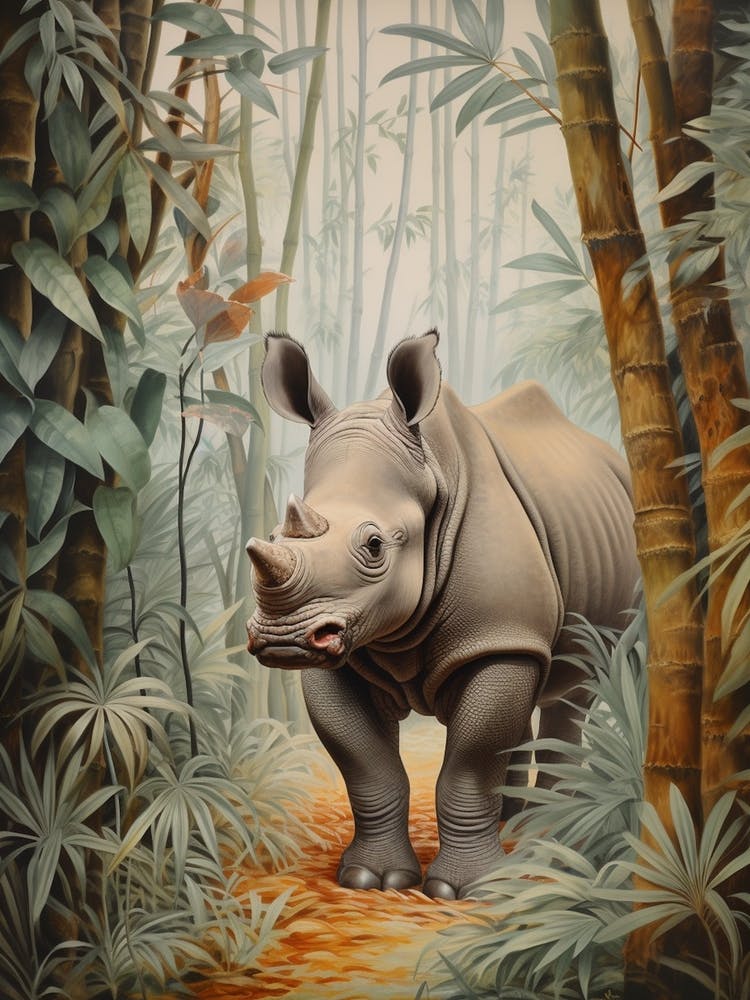 Rhinocéros Dans Les Arbres Illustration Réaliste 2
