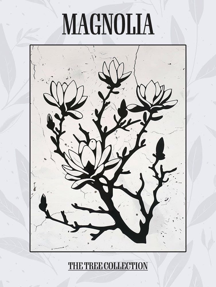 Magnolia Tree Simple Geometric Nature Stencil 1 Poster