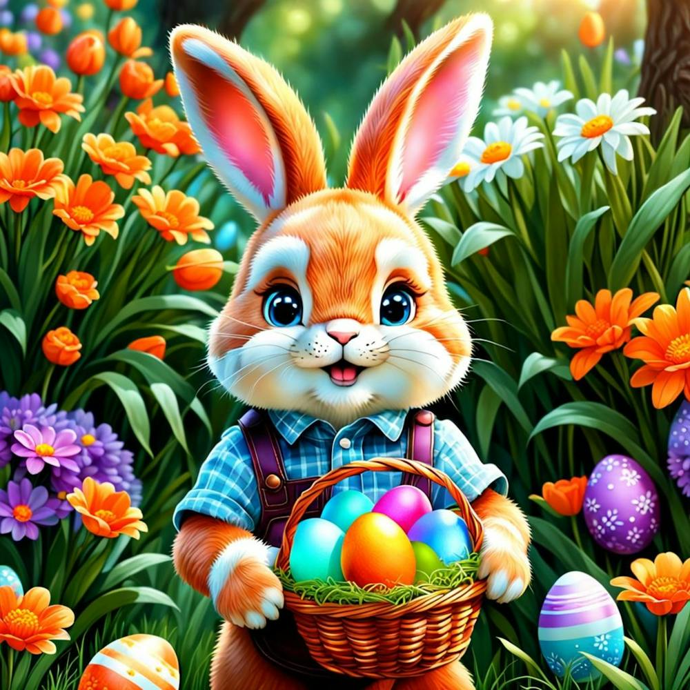Easter Bunny With Basket Of Eggs