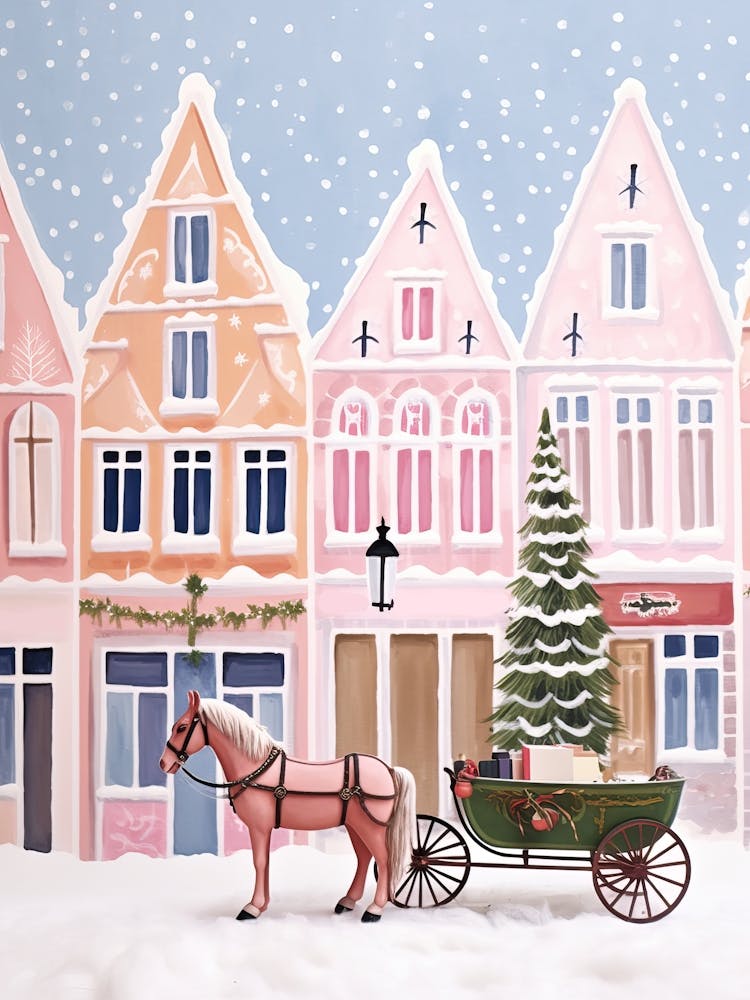 Amsterdam Travel Christmas Painting Pink Horse