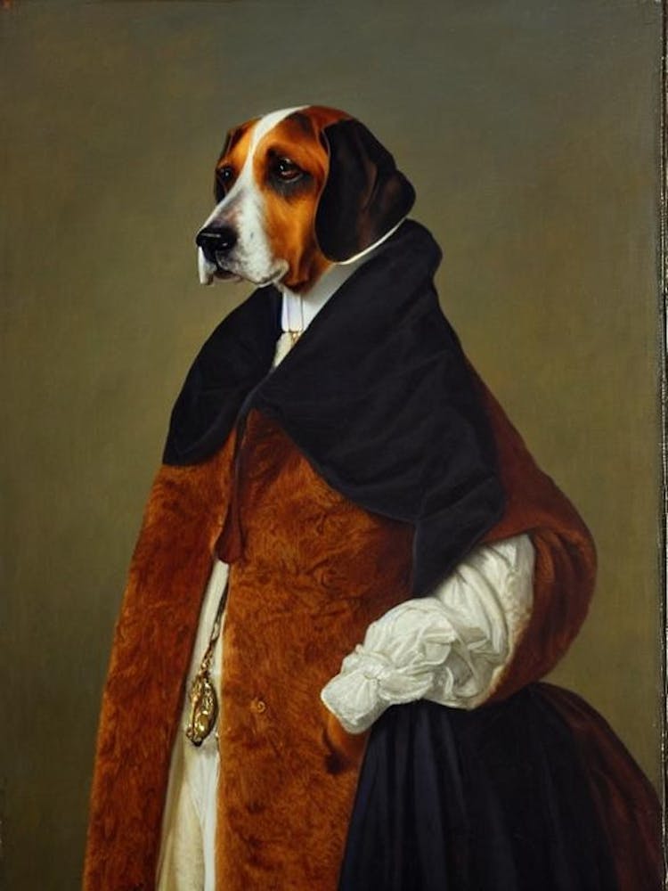 American English Coonhound 2 Renaissance Portrait Oil Painting