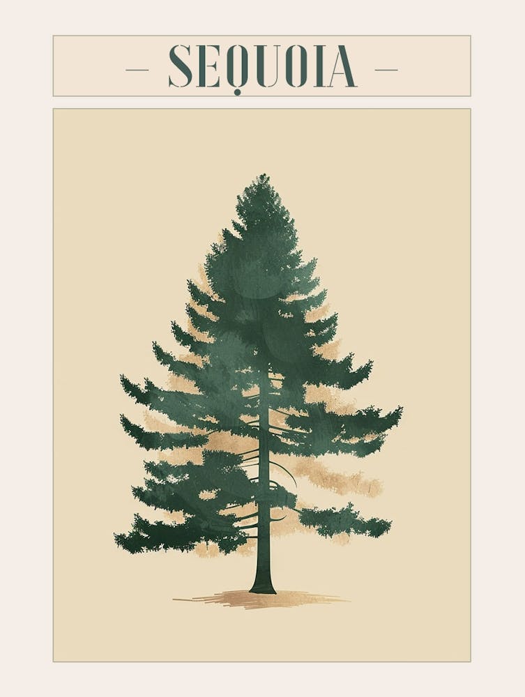Sequoia Tree Minimal Japandi Illustration 1 Poster