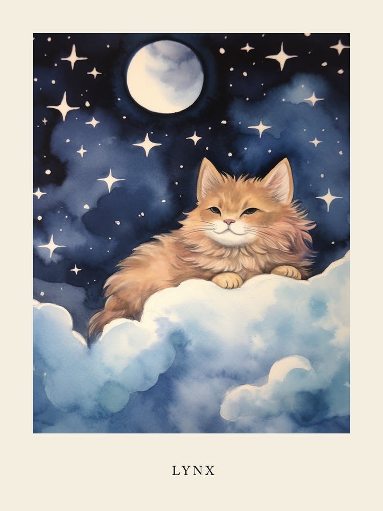 Baby Lynx 4 Sleeping In The Clouds Nursery Poster
