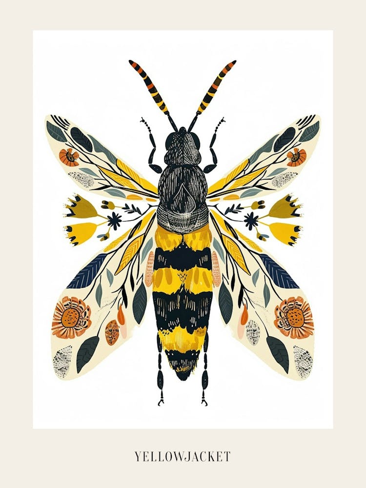 Colourful Insect Illustration Yellowjacket 12 Poster