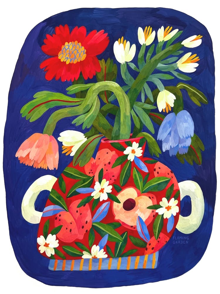 Peach Vase On Blue Background
