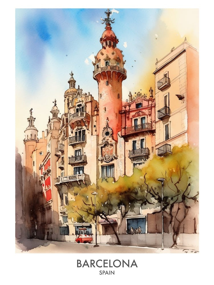 Barcelona Watercolour Travel Poster 3