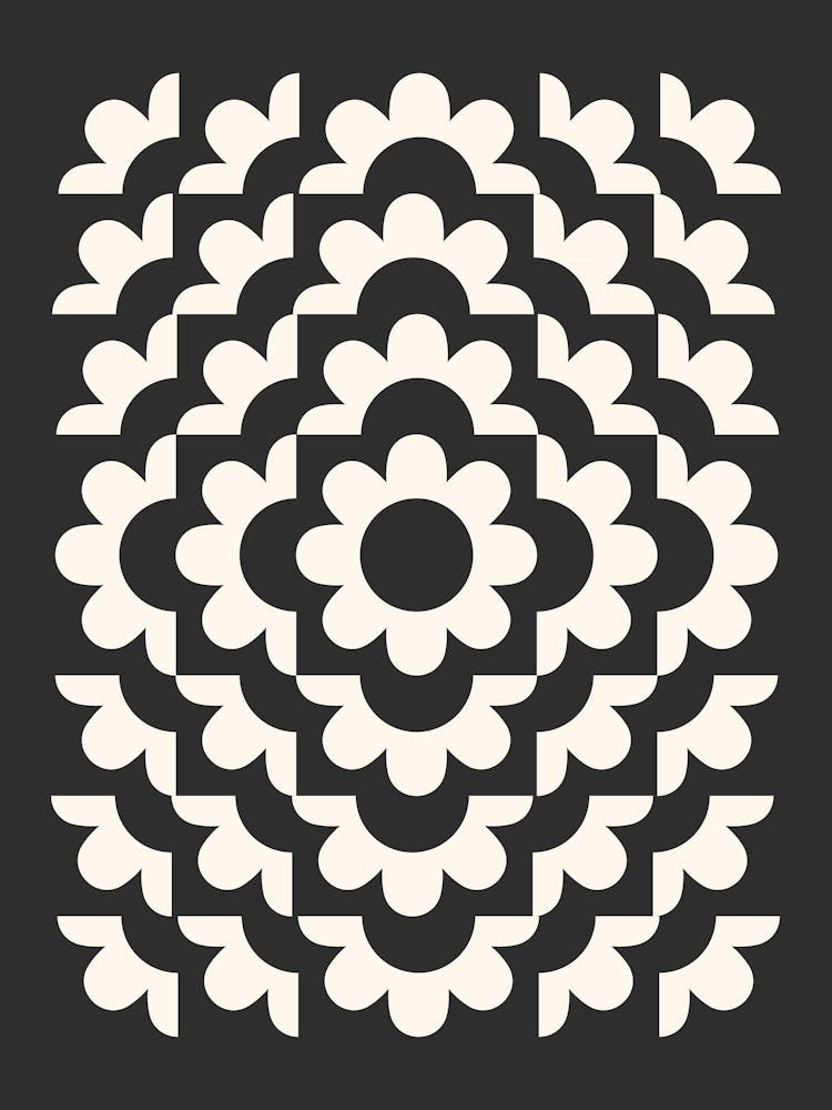 Midcentury Modern Abstract Geometric Flower Pattern Floral in black and beige 2