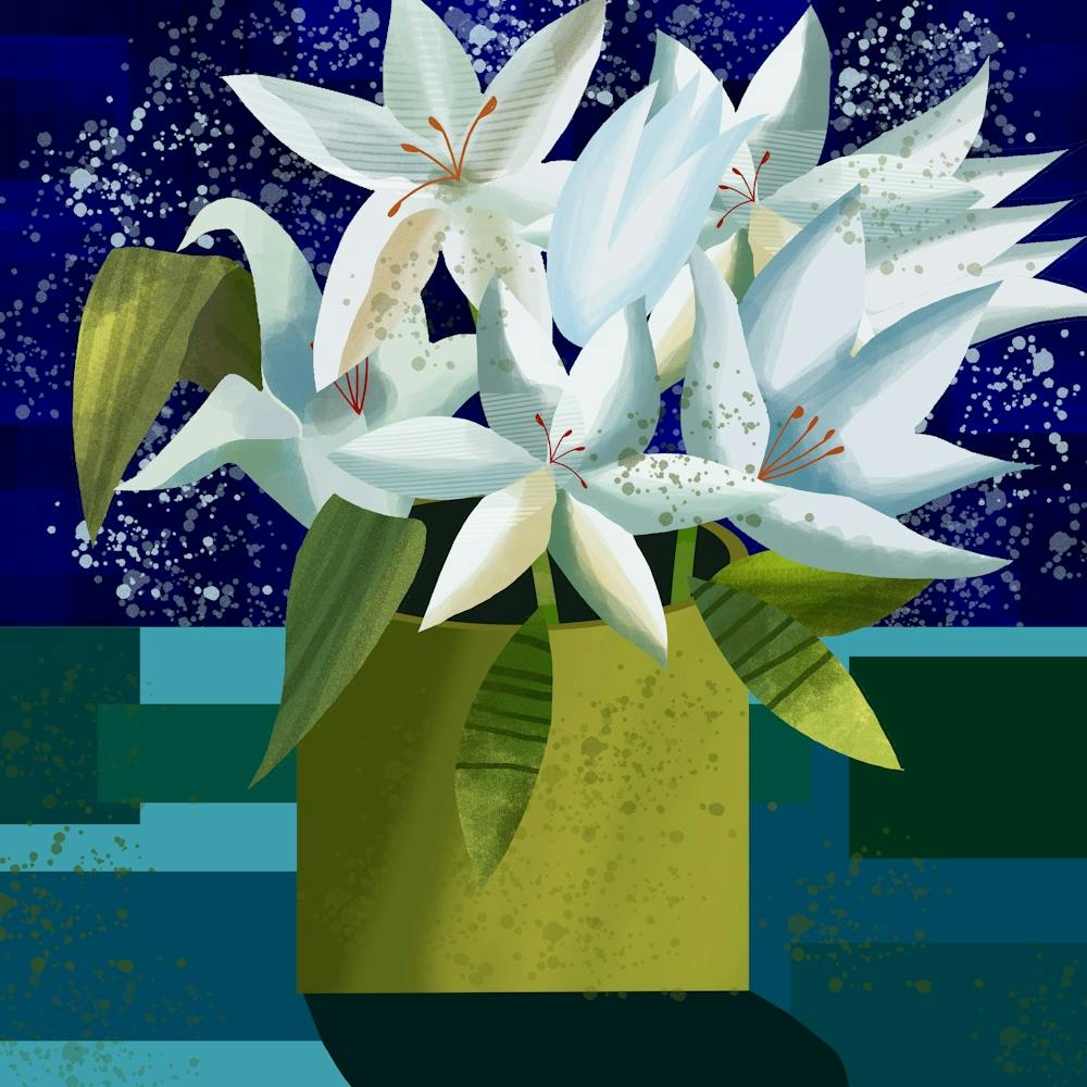 Vase of White Lilies