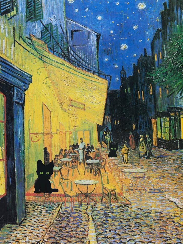 Cafe Terrace At Night, Van Gogh Inspired  Cat