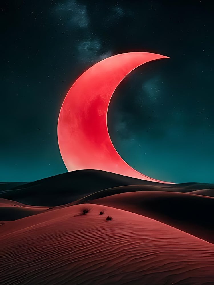 Crescent Moon In The Desert