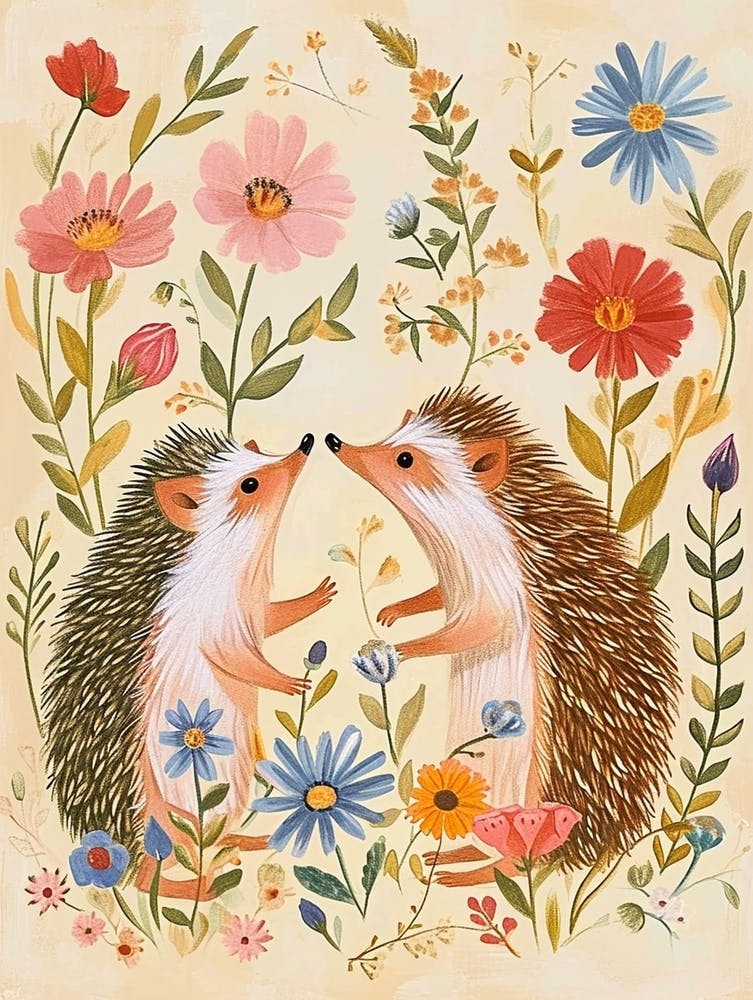 Volkstümliche Blumen-Tierzeichnung Igel 4