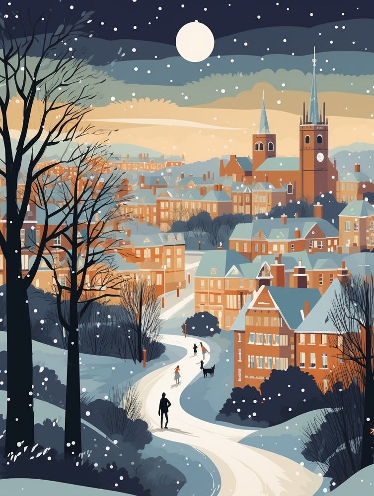 Winter Travel Night Illustration Cardiff United Kingdom 2