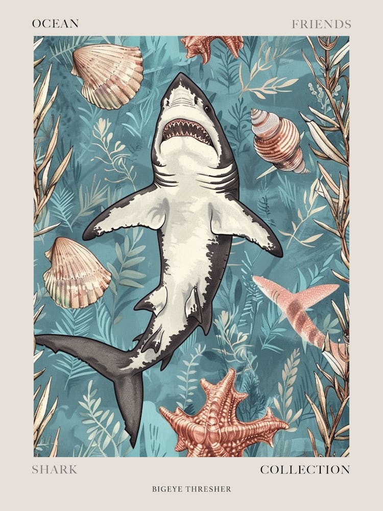 Blaues Großaugen-Fuchshai Aquarell-Poster