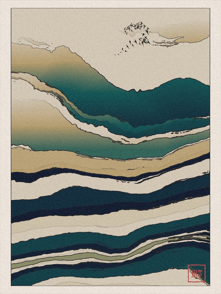 Abstract Coastal Landscape Inspired By Minimalist Japanese Ukiyo E Painting Style 3