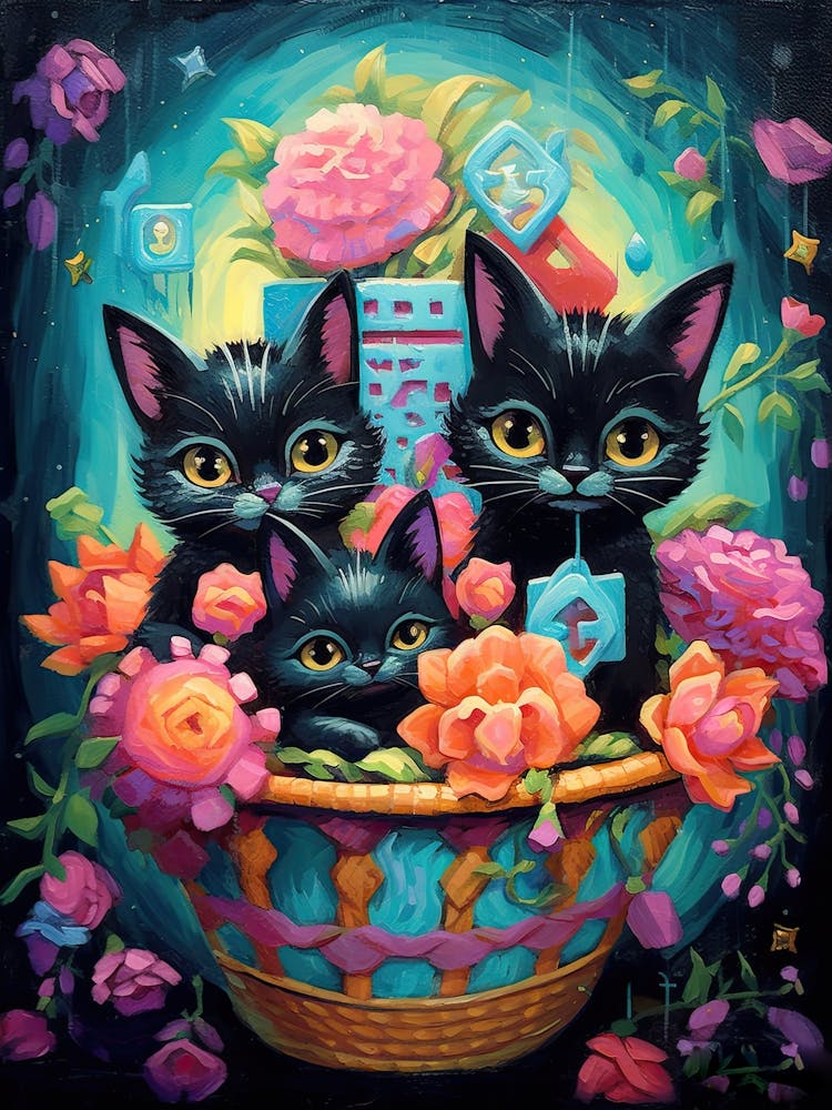 Black Kittens In A Basket Kitsch 2
