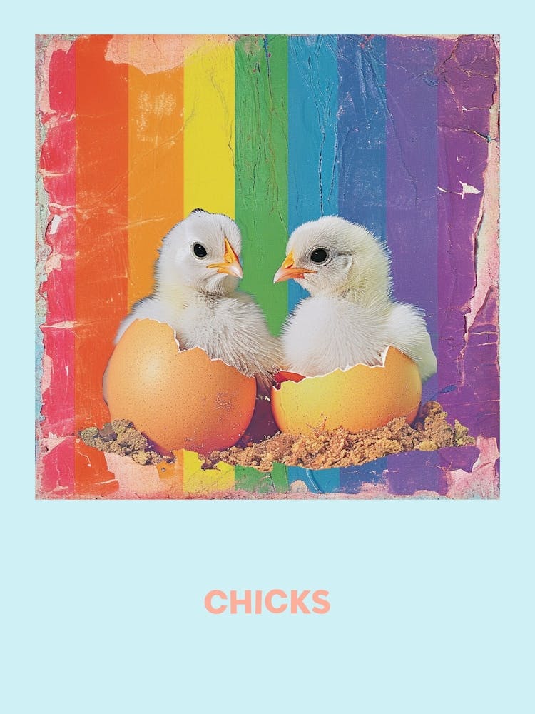 Chicks In Hatched Eggs Rainbow Poster
