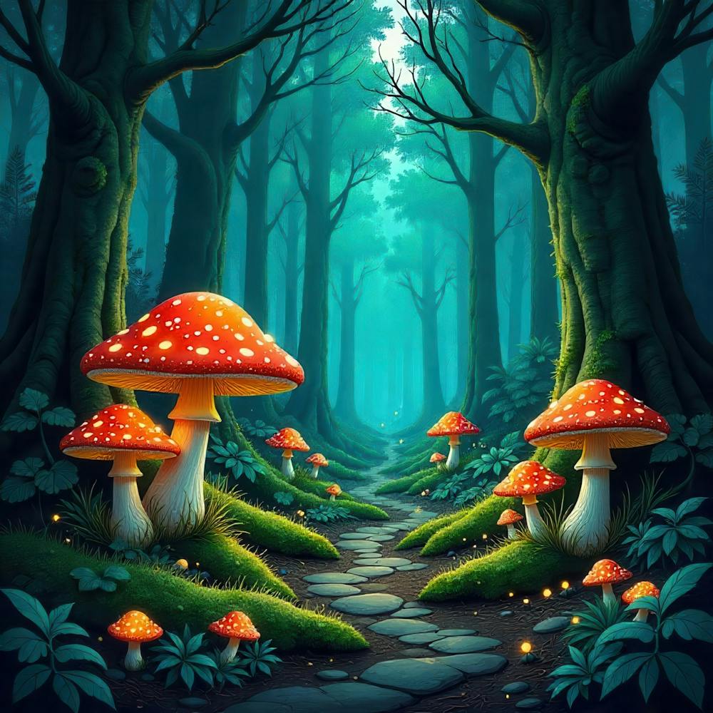 Forest Path With Mushrooms 1