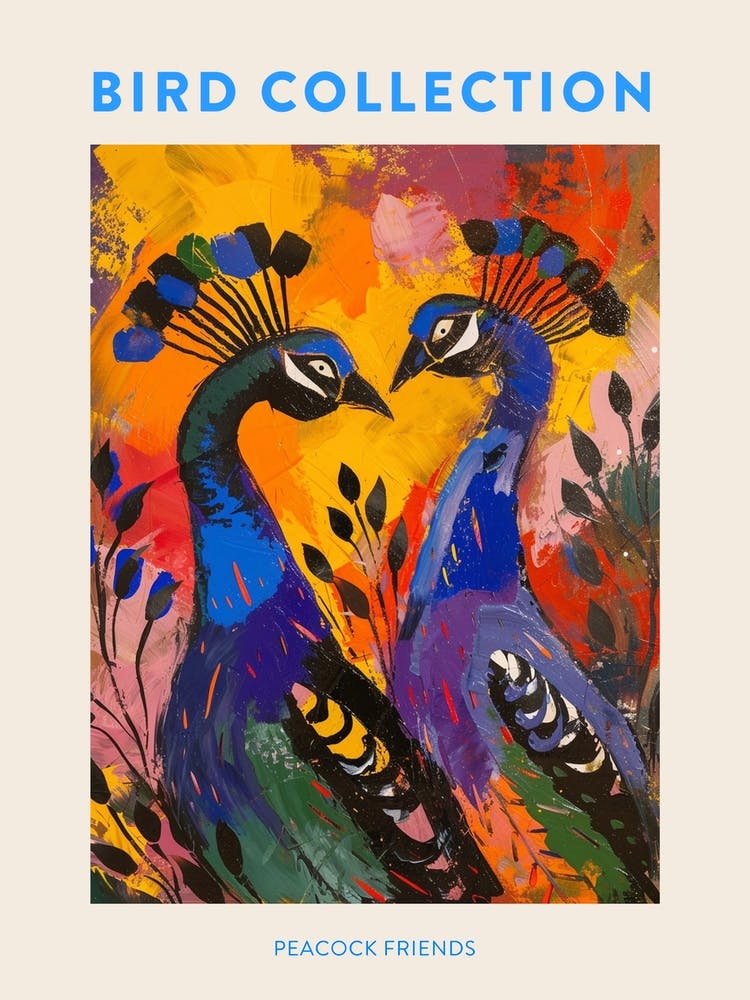 Two Peacocks Colourful Painting 1 Poster