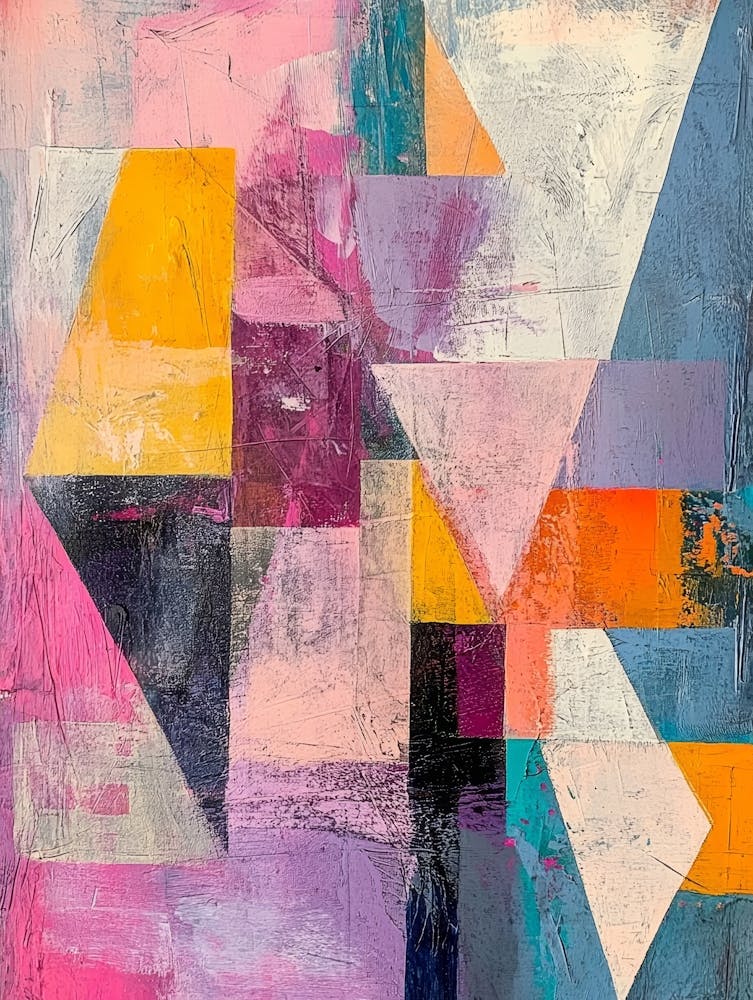 An Abstract Painting Of Some Pastel Color Geometric Shapes