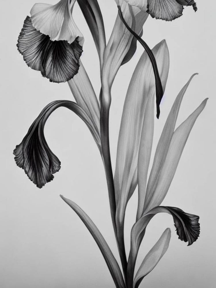 Iris B&W Pencil 4 Flower