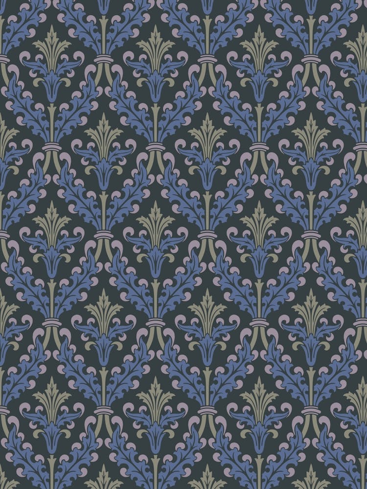 Enhanced Vintage Late Medieval Brocade Pattern Blue Nova Dark