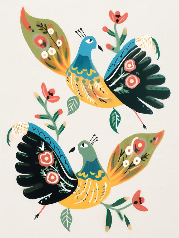 Folk Style Bird Painting Peacock 2