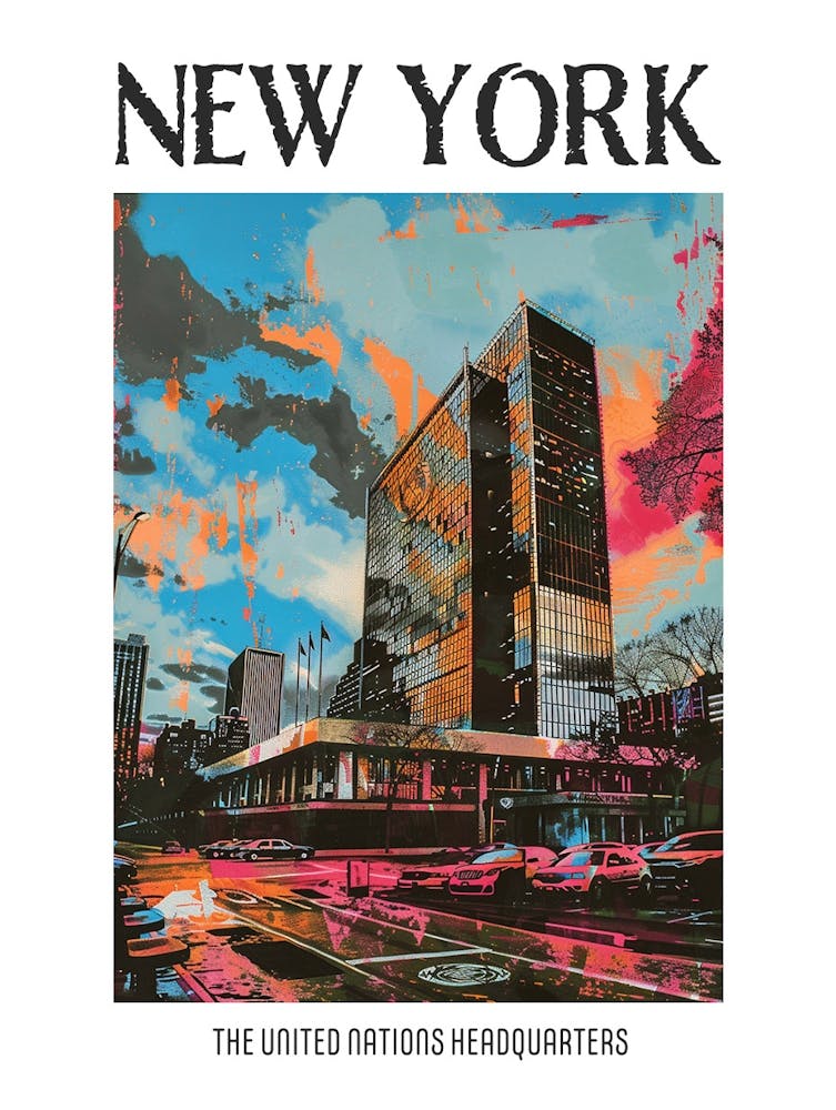 The United Nations Headquarters New York Colourful Silkscreen Illustration 3 Poster