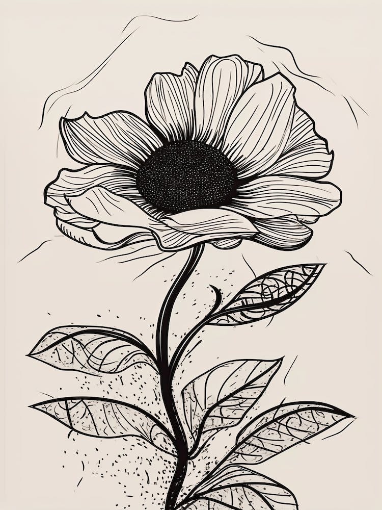 Line Art Sunflower Flowers Illustration Neutral 18