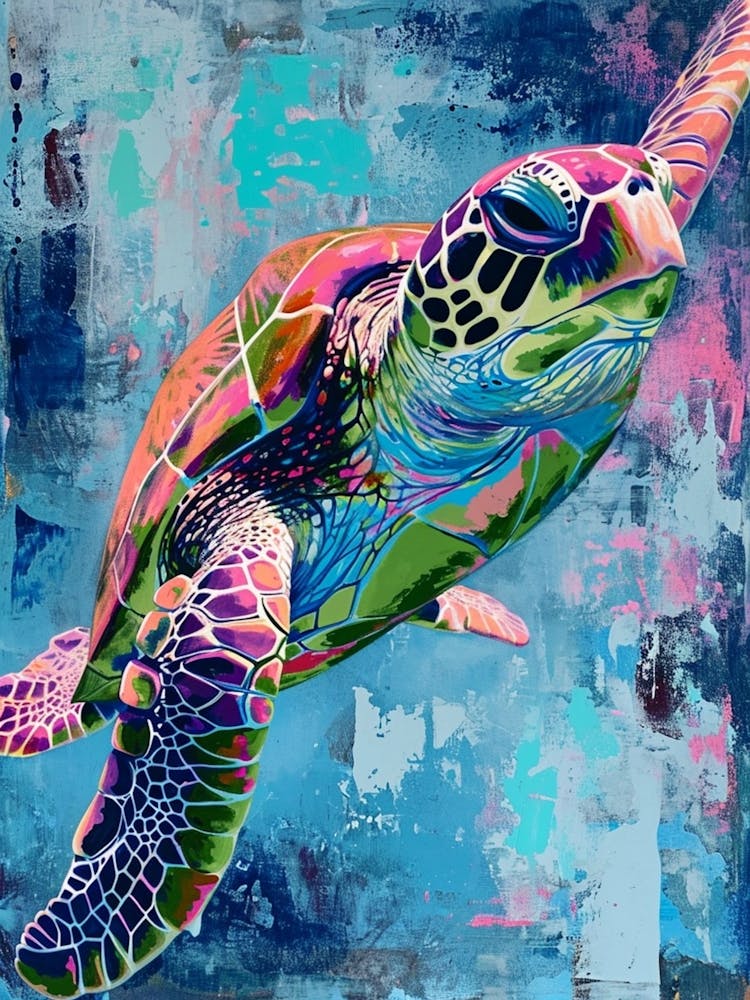 Colourful Textured Painting Of A Sea Turtle 5