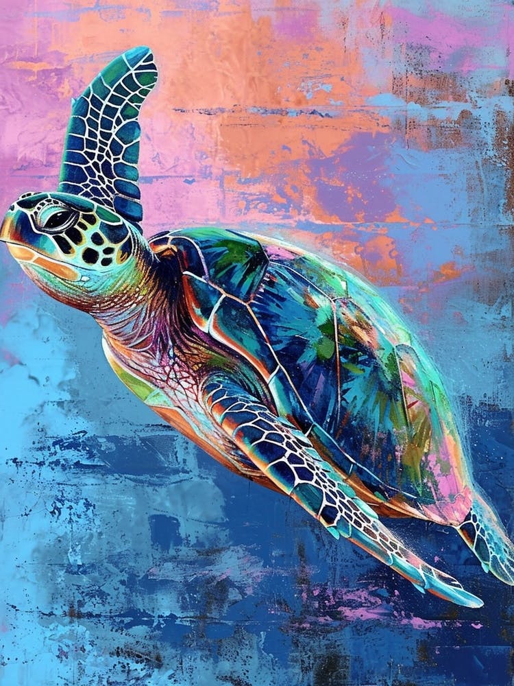 Colourful Textured Painting Of A Sea Turtle 4