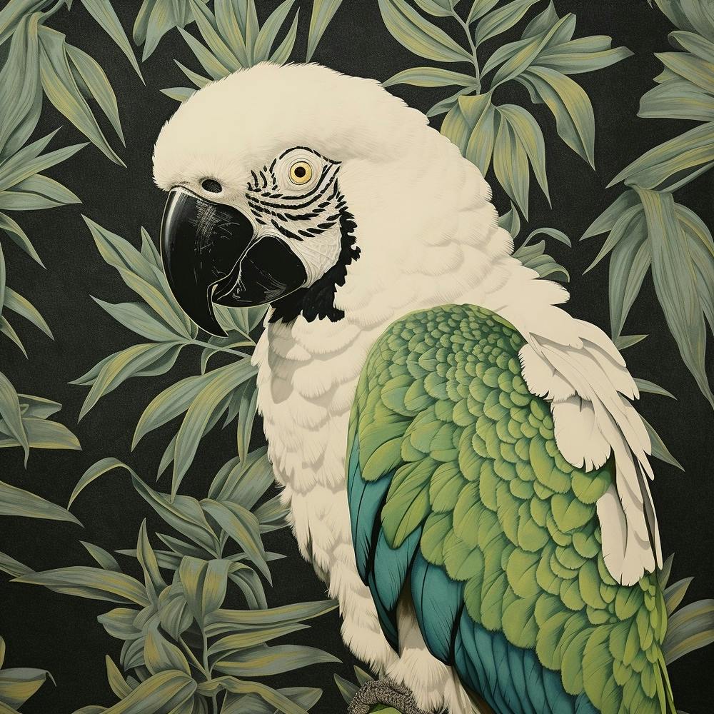 Ohara Koson Inspired Bird Painting Macaw 1 Square