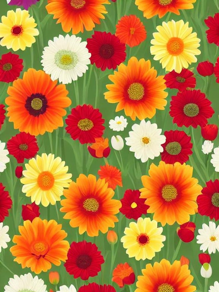 Gerberas Repeat Retro Flower