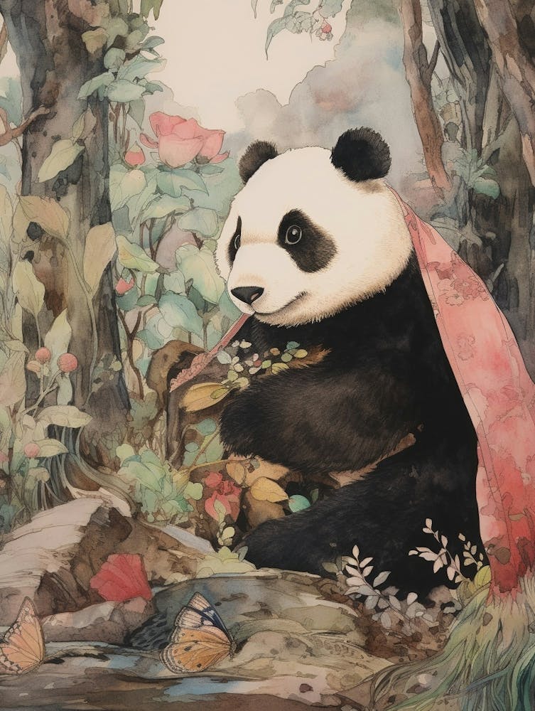 Aquarelle Animale de Conte de Fées Panda Géant 4