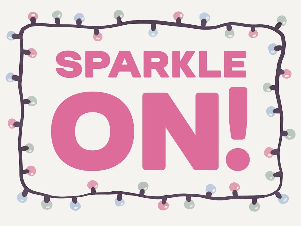 Sparkle On. Whimsical Christmas Garland with Bulbs Illustration with Quote