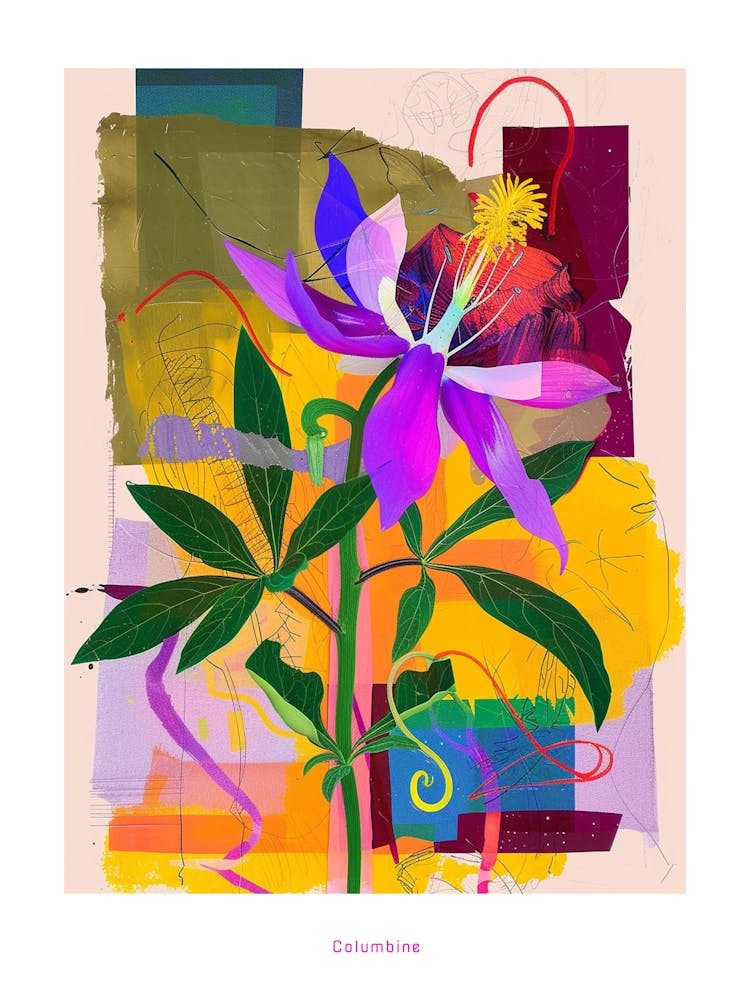 Columbine 3 Neon Flower Collage Poster