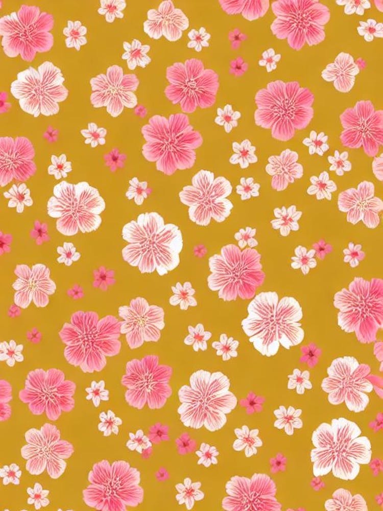 Cherry Blossom Floral Print Warm Tones 1 Flower