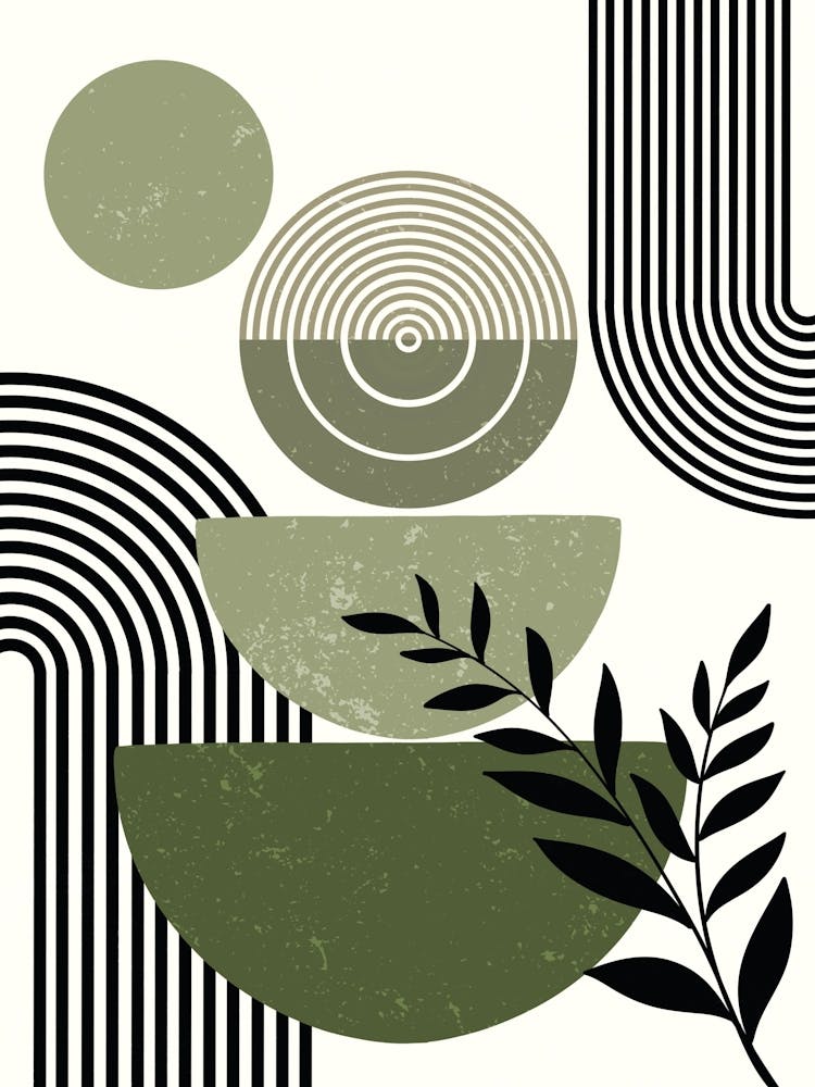 Geometric Abstract Modern Stripes Circles Muted Colors