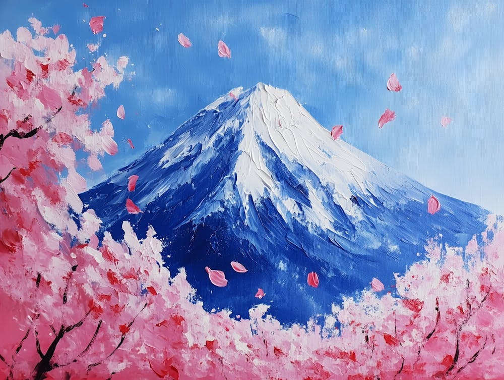 Cherry Blossoms On Mount Fuji