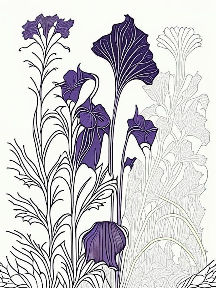 Violet Herb William Morris Inspired Line Drawing 1