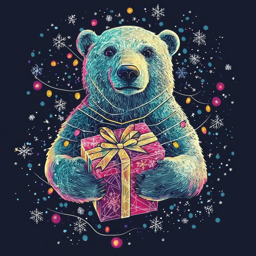 Polar Bear With Gift.Generated AI. Wall