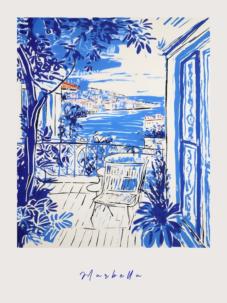 Marbella Spain 4 Mediterranean Blue Drawing Poster