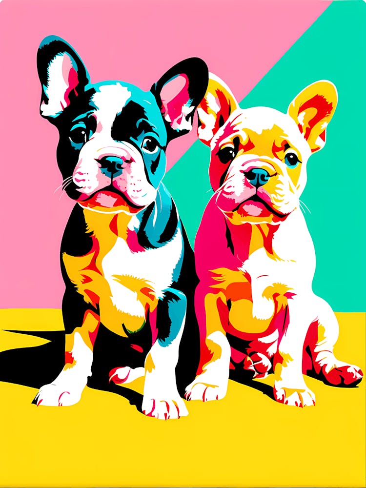 Bull Dog Pups, This Contemporary art brings POP Art and Flat Vector Art Together, Colorful Art, Animal Art, Home Decor, Kids Room Decor, Puppy Bank - 158th