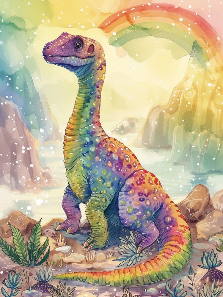Pastel Rainbow Acrocanthosaurus Watercolour