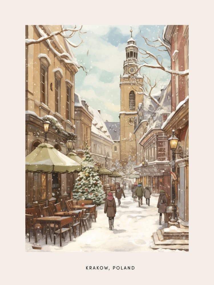 Vintage Winter Poster Krakow Poland 2