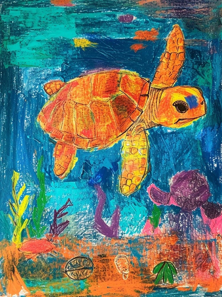 Sea Turtle Underwater Pencil Scribble 2