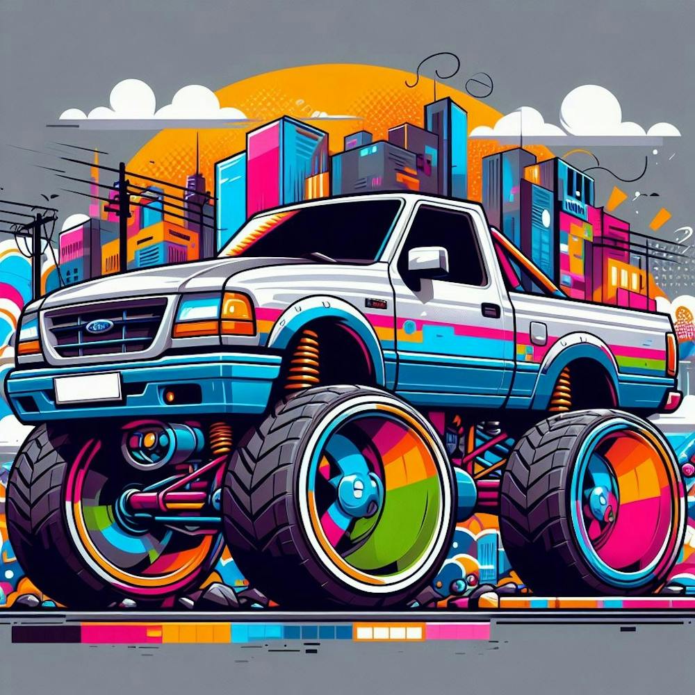 Ford Ranger Pickup Truck Vehicle Colorful Comic Graffiti Style
