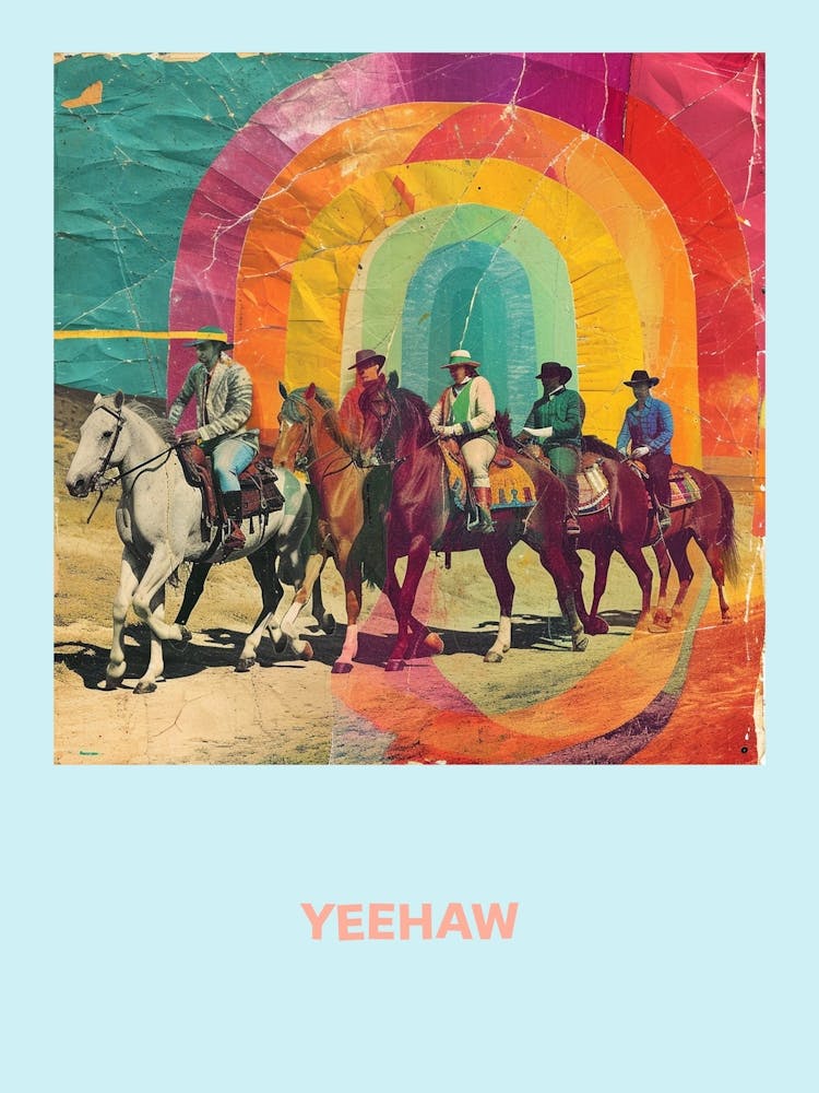 Yeehaw Cowboys Retro Rainbow Poster