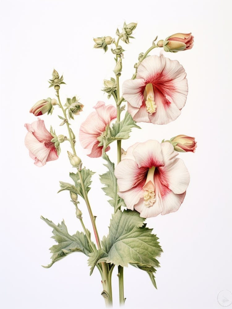 Pressed Flower Botanical Art Hollyhock 3