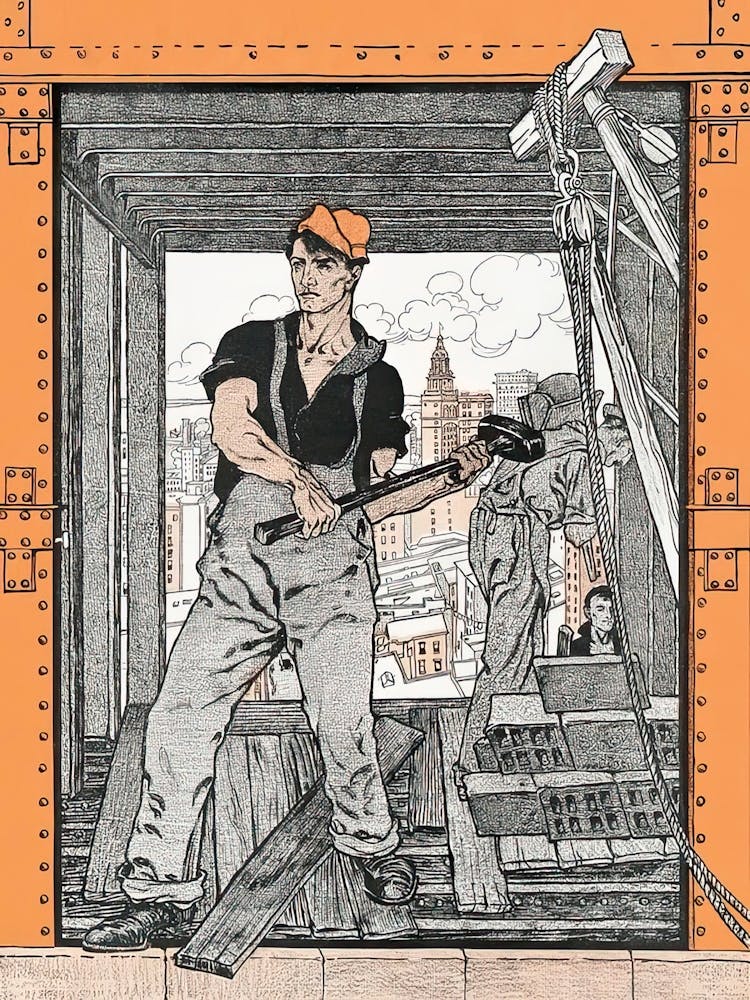 Illustration vintage d'un ouvrier du bâtiment, Edward Penfield